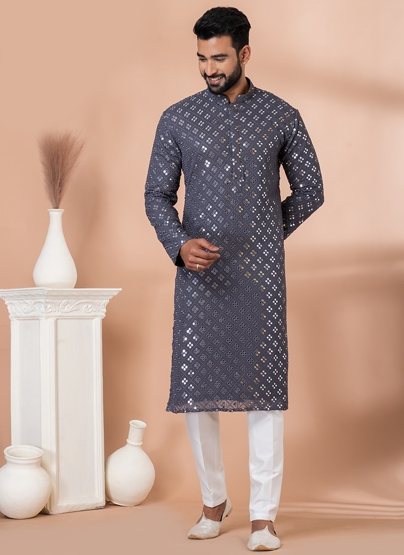 Dapper Embroidered Sequins Viscose Kurta Pyjama Party Wear