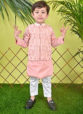 Dapper Peach Cotton Boys Bandi Set