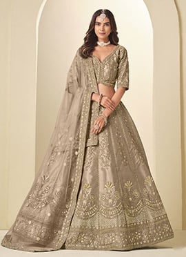 Dark Beige Pink Silk Zari Embroidered Sequins Lehenga