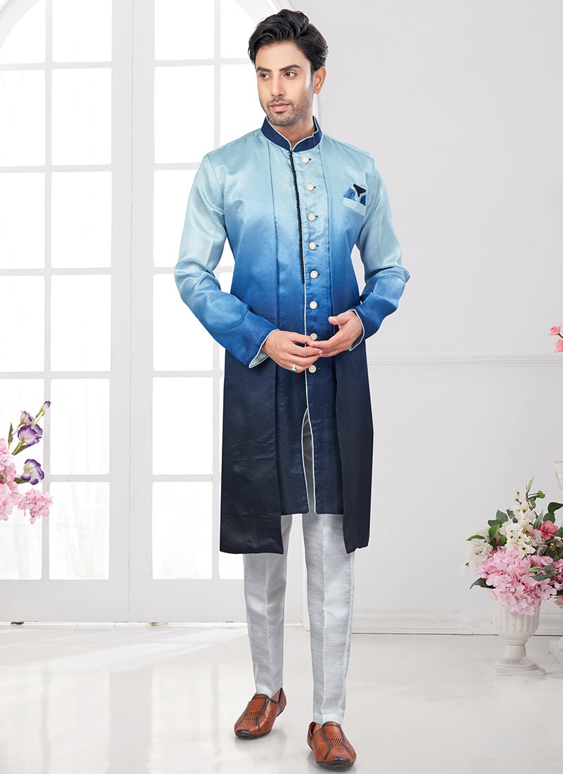 Dark Blue Champion Silk Indowestern Sherwani