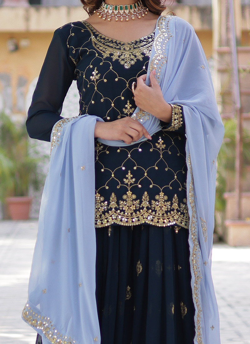 Sky Faux Georgette Palazzo Suit