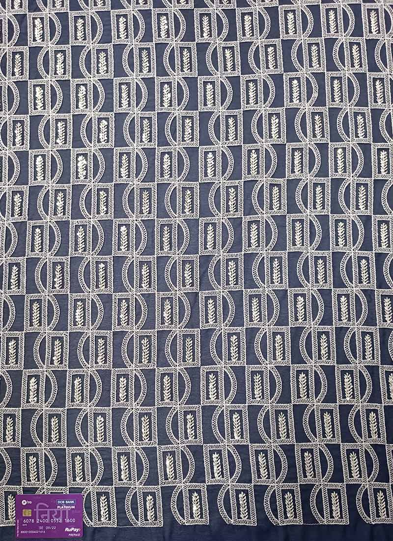 Dark Blue Georgette Embroidered Fabric