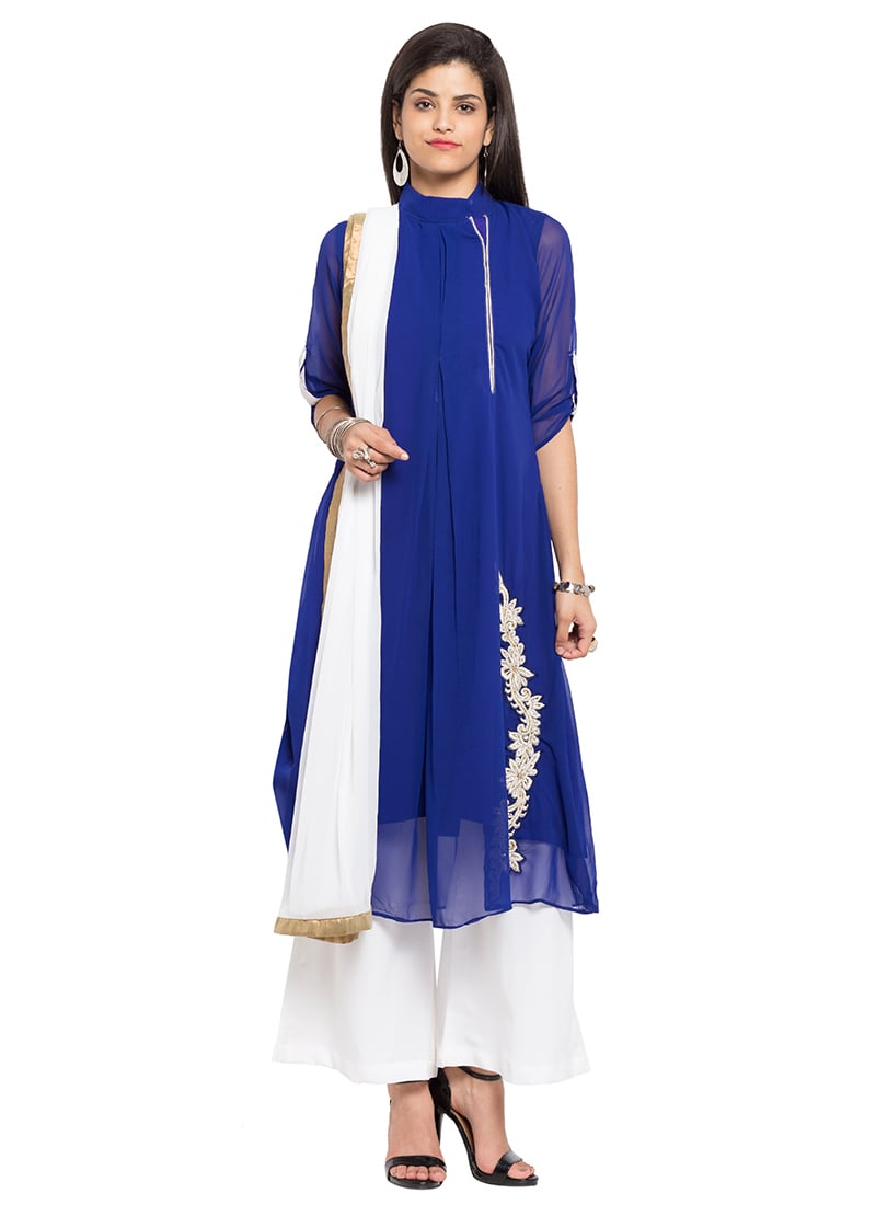 Dark Blue Georgette Palazzo Suit Party Wear
