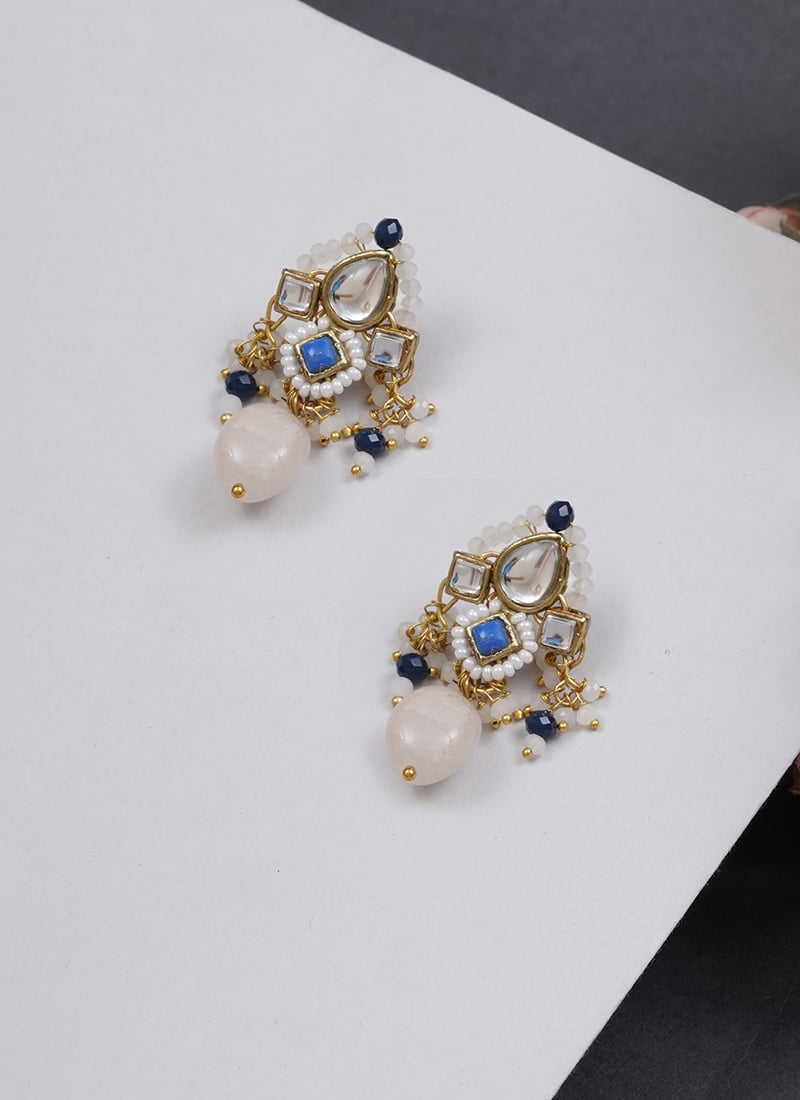 Dark Blue Kundan And Beads With Moti Drops Festive Wear