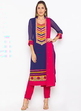 Dark blue Straight Pant Suit