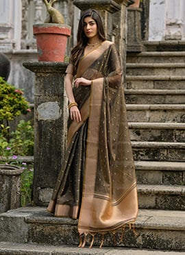 Dark Brown Kalyani Silk Zari Woven Elegant Saree