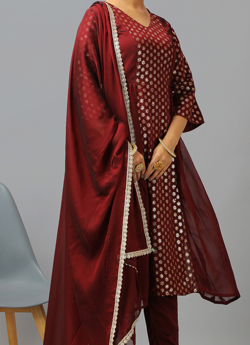Traditional Function Wear Readymade Suit Collection Brown Derby Pure Cotton Pant Straight