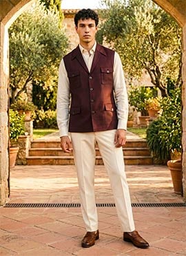 Dark Coffee Silk Waistcoat For Men