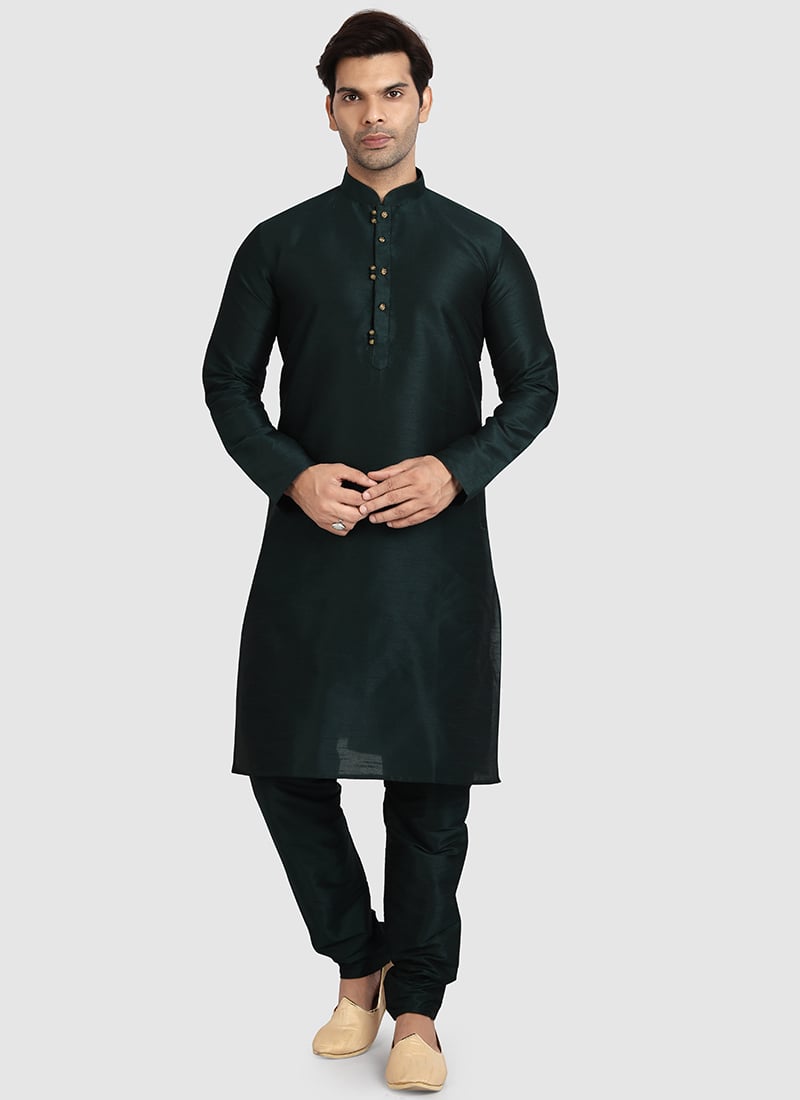 Dark Green Art Silk Kurta Pyjama Party Wear