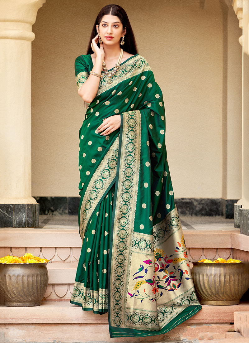 Dark Green Banarasi Silk Weaving Saree
