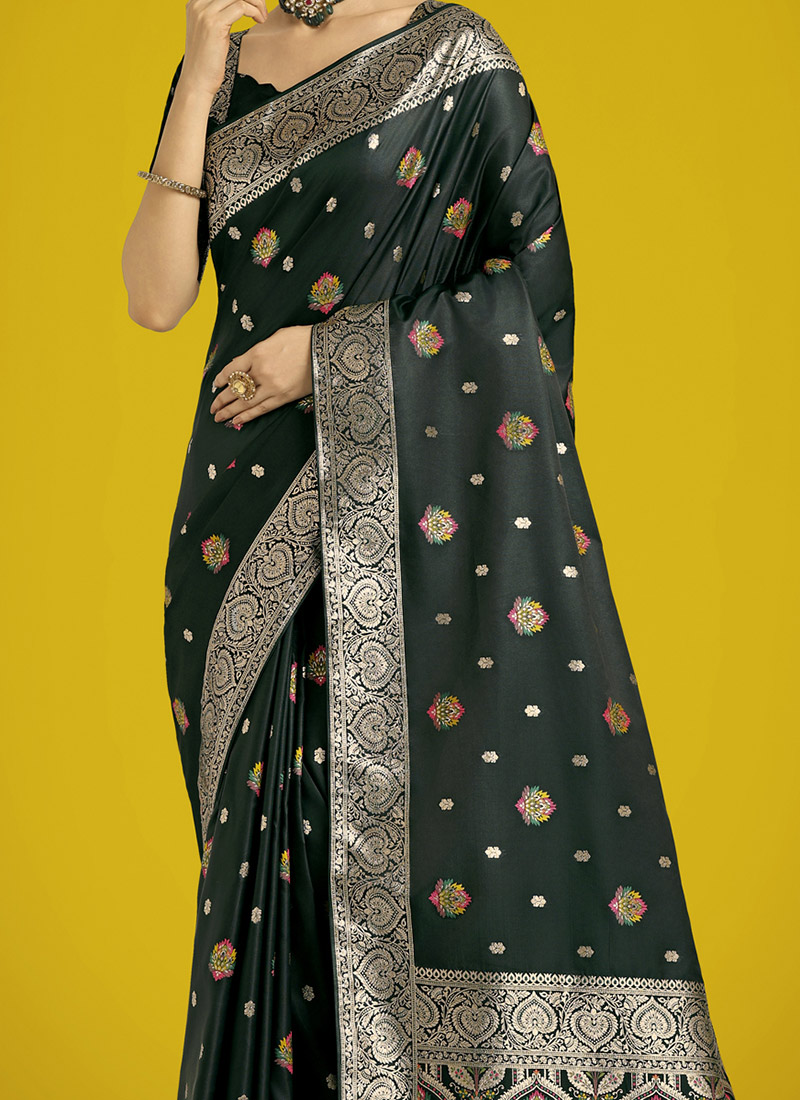 Banarasi Silk Zari Tissue Green Festive Wear Saree