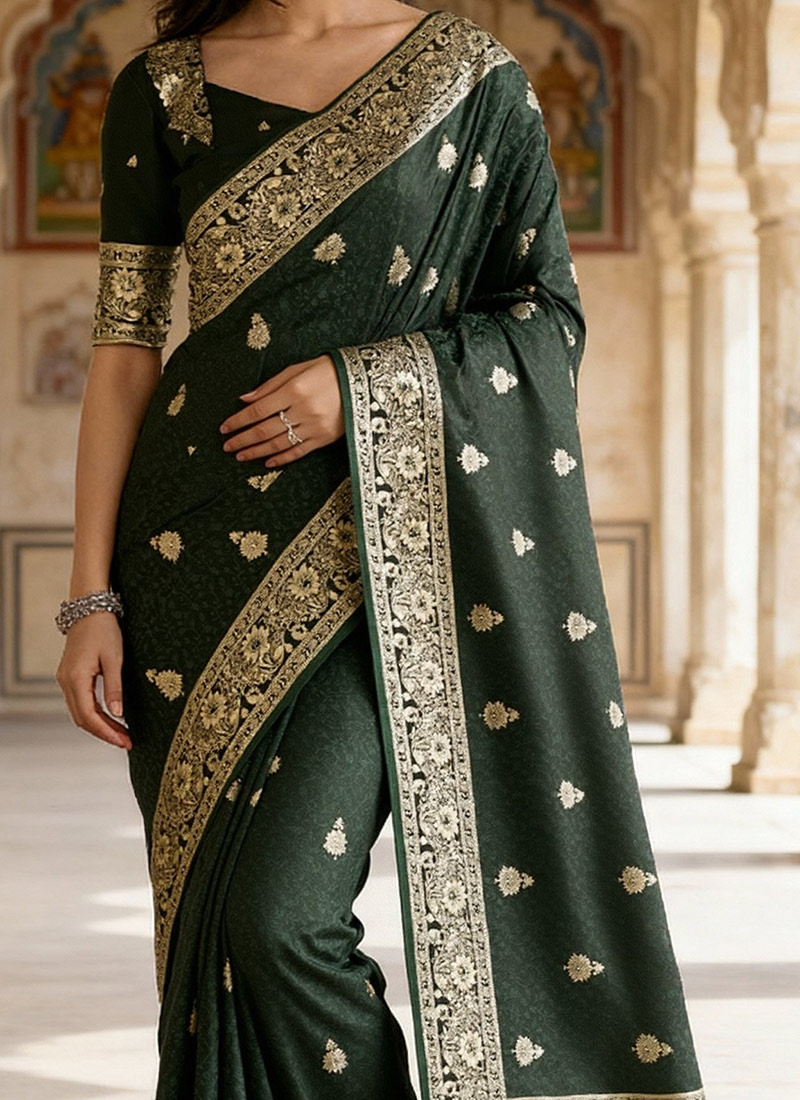 Green Pure Soft Banarasi Silk Zari Woven Saree