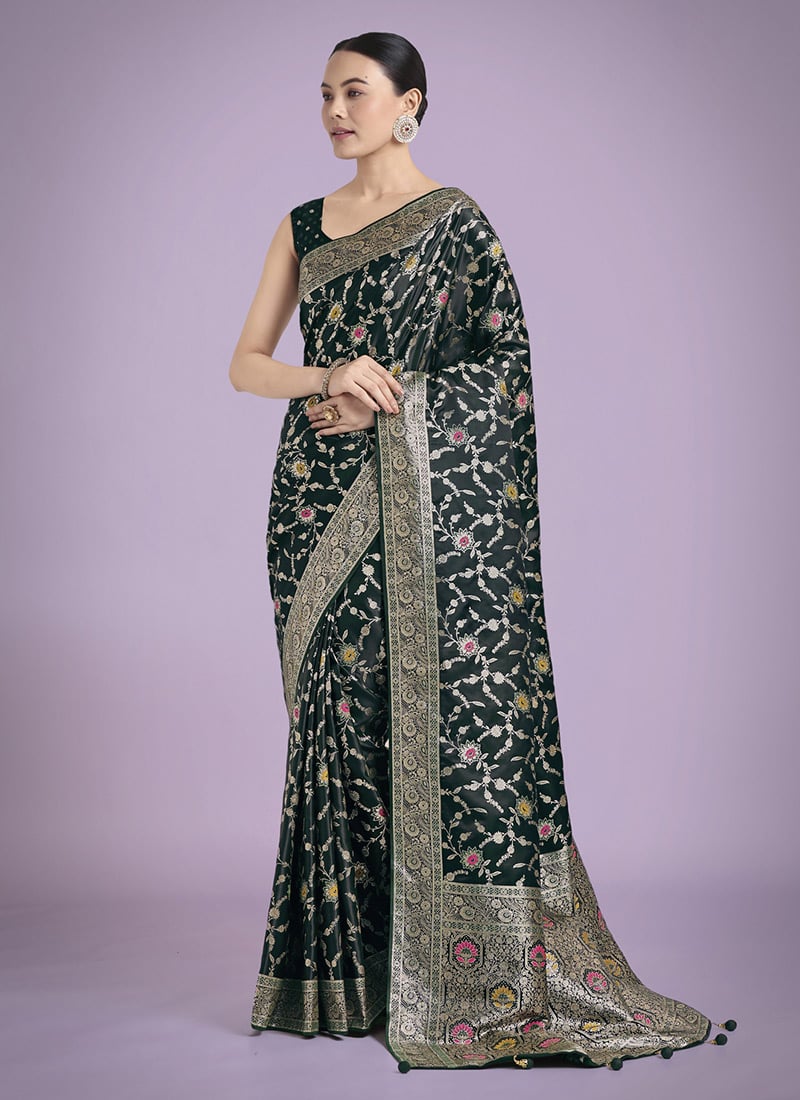 Dark Green Banarasi Silk Zari Woven Saree