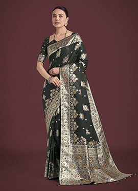 Dark Green Banarasi Silk Zari Woven Saree