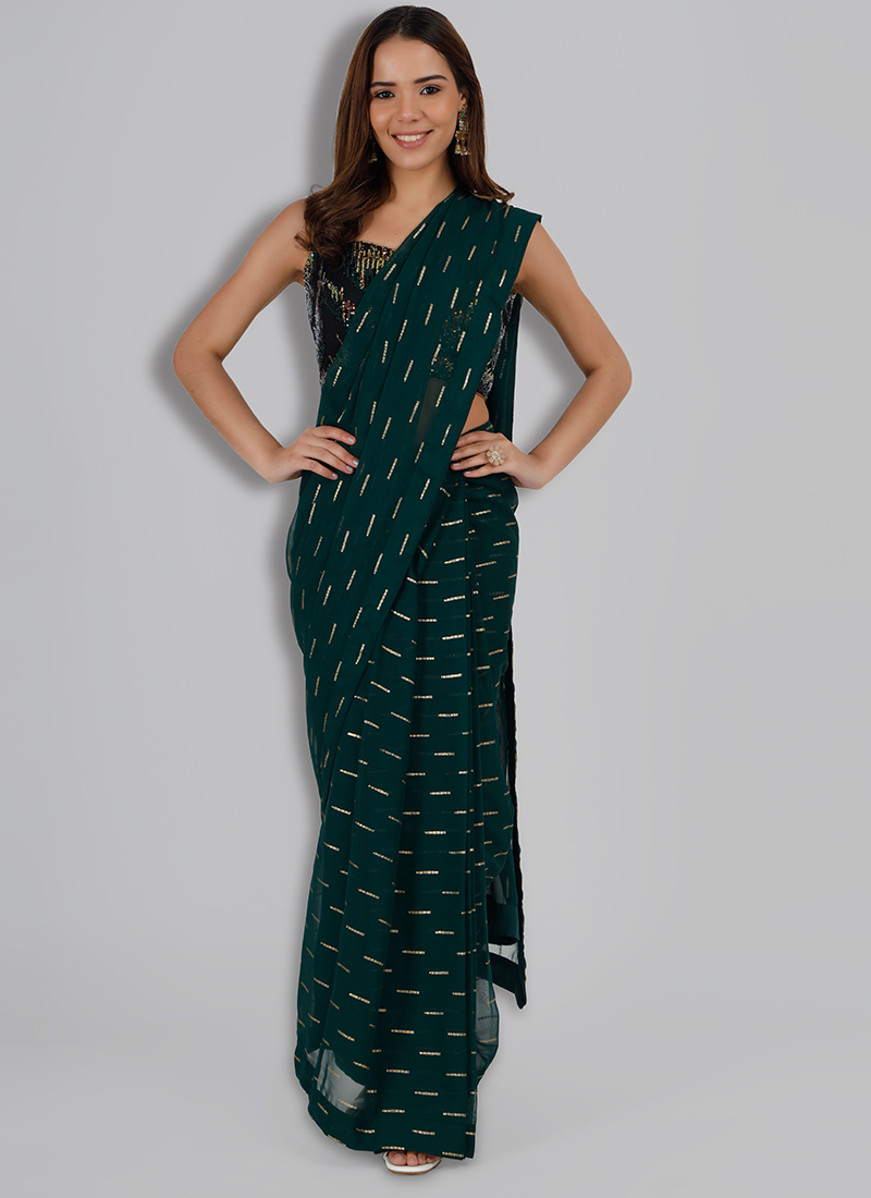 dark green printed saree