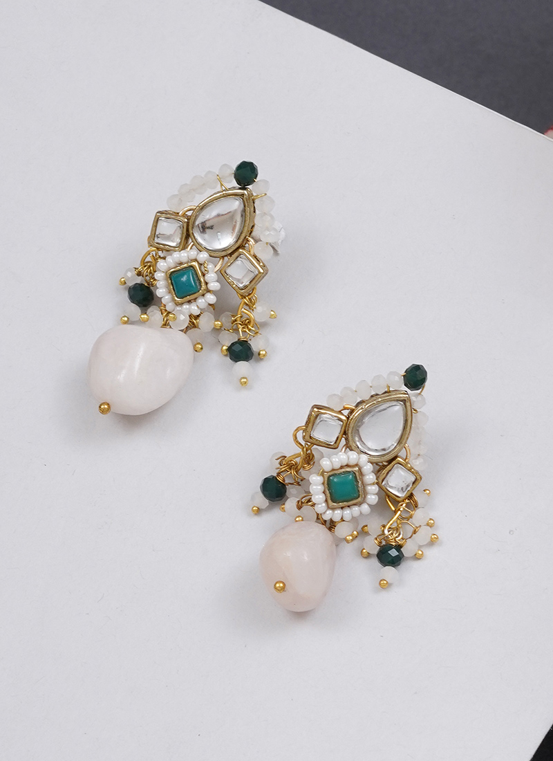 Dark Green Kundan And Beads With Moti Drops