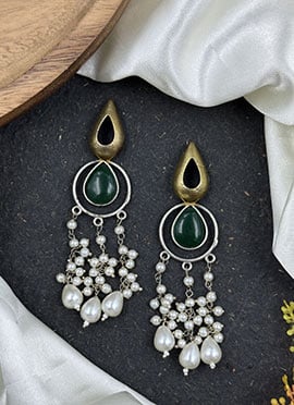 Dark Green Kundan Bead Embellished Danglers