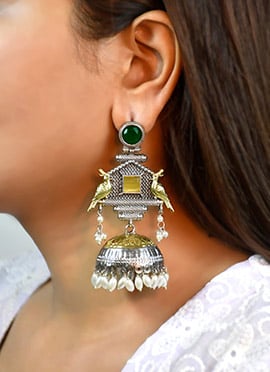 Dark Green Kundan Bead Embellished Jhumka