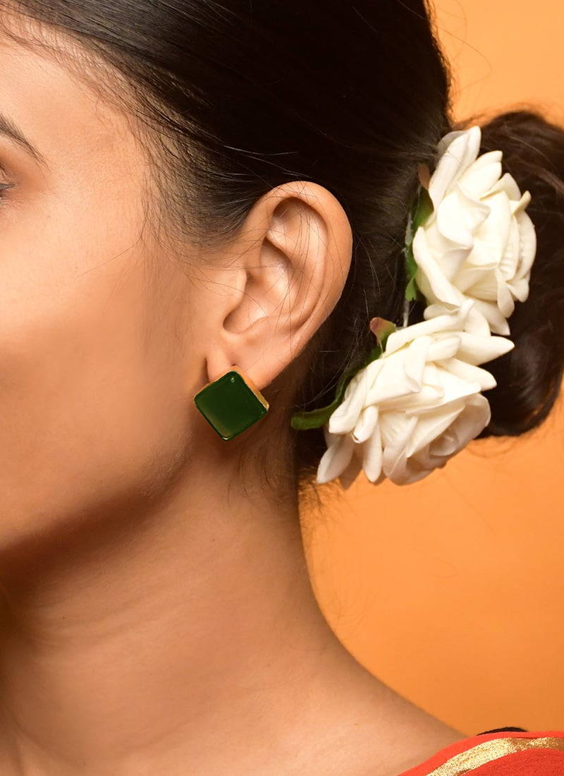 Dark Green Kundan Embellished Studs After Six Wear