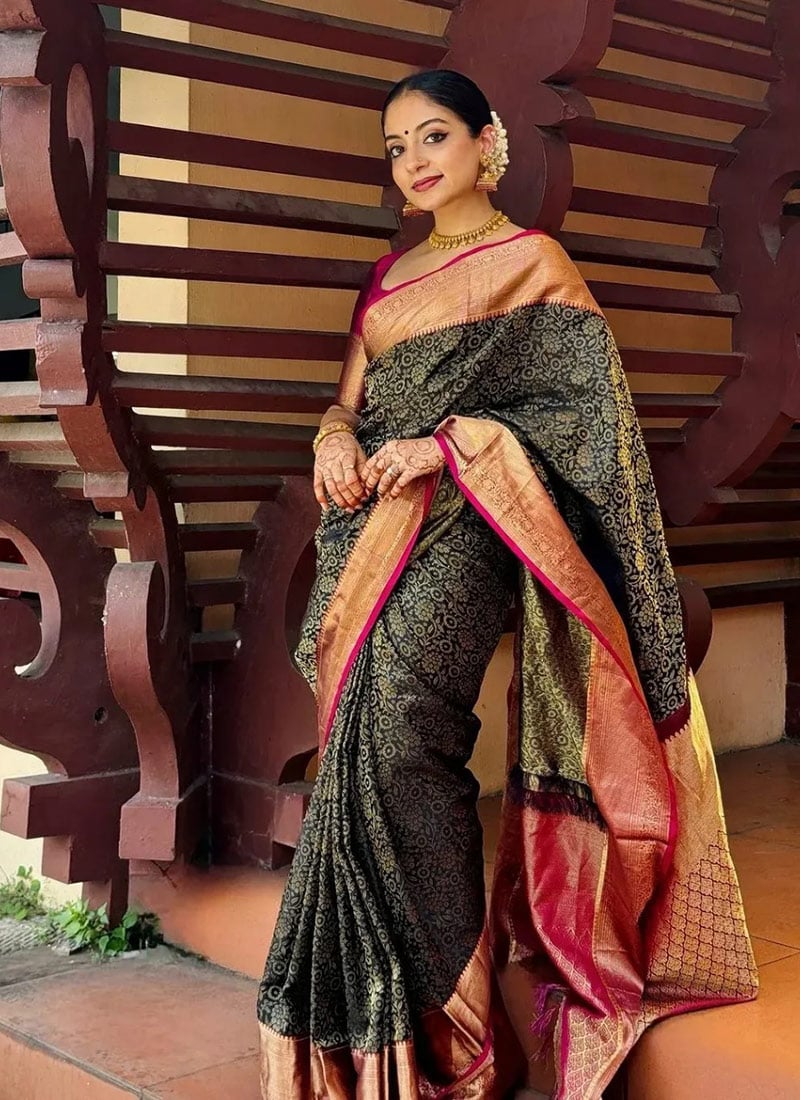 Dark Green Silk Jacquard Saree Festive Wear-SASRK207992