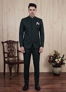 Dark Green Silk Jodhpuri Suit For Men