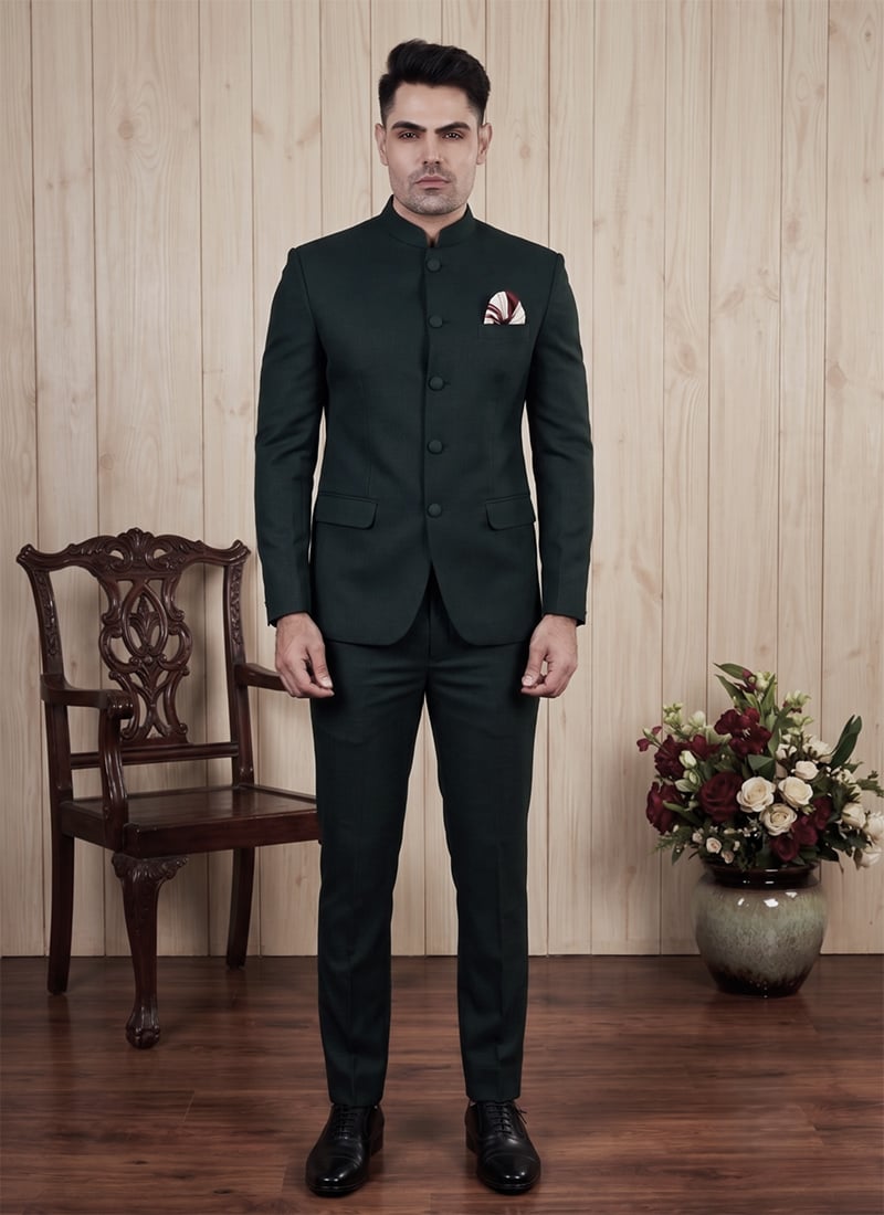 Dark Green Silk Jodhpuri Suit For Men After Six Wear