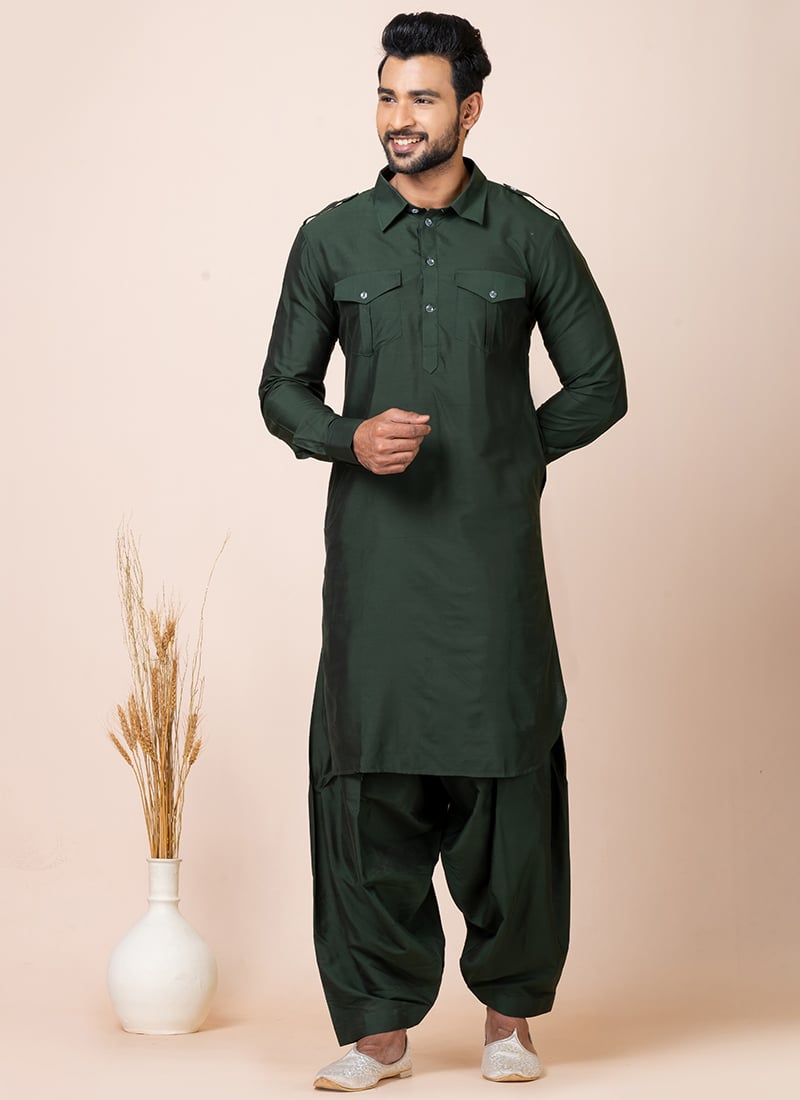Dark Green Viscose Pathani Set After Six Wear-KPSRK3501