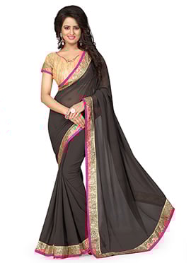 Dark Grey Georgette Border Saree