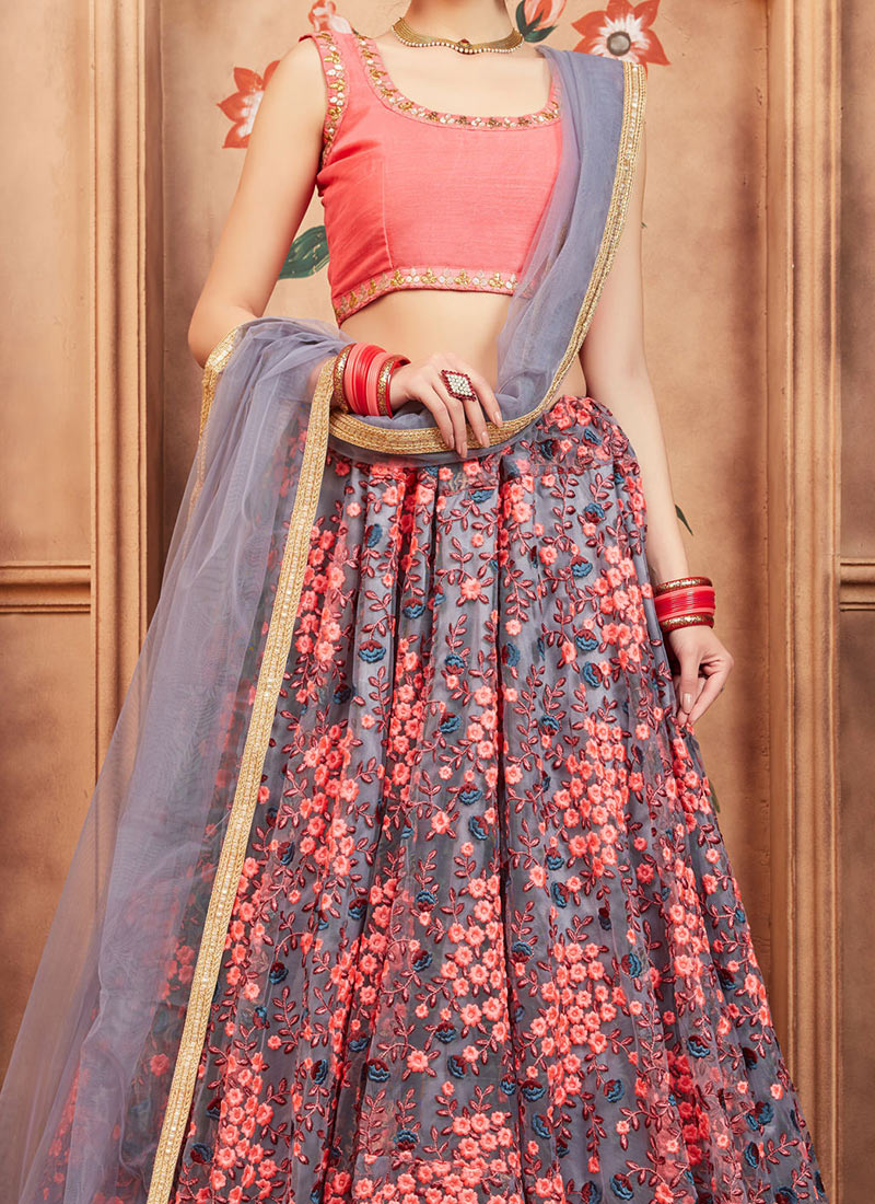 Grey Net Sequins Lehengas GHSAK41562003