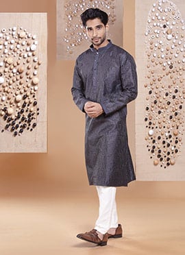 Dark Grey Silk Embroidered Sequins Kurta Pyjama