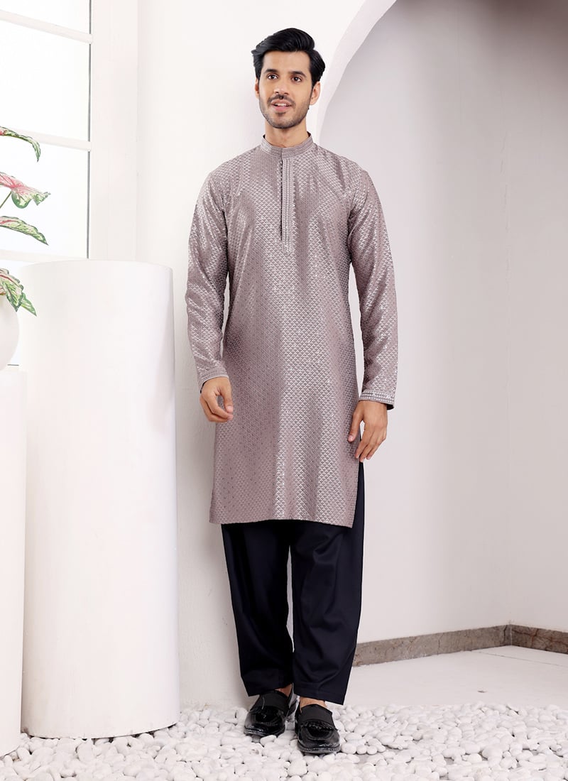 Dark Grey Viscose Embroidered Chikankari Work Kurta
