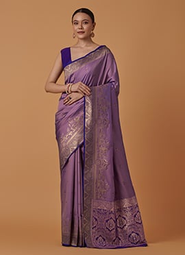 Dark Lavender Banarasi Silk Zari Woven Saree