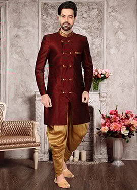 Light Maroon Brocade Silk Classic Sherwani