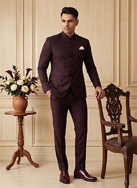 Dark Maroon Silk Jodhpuri Suit For Men