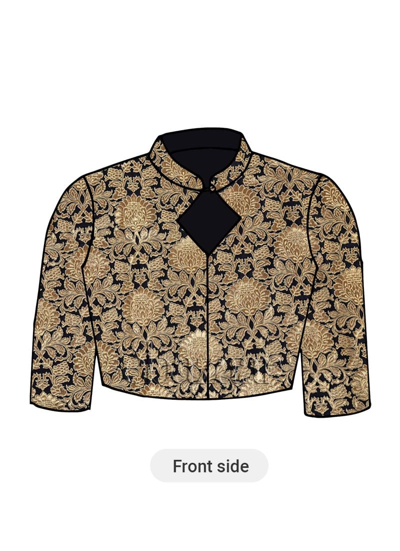 Dark Navy Blue Brocade Blouse Party Wear