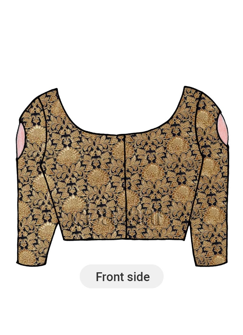 Dark Navy Blue Brocade Custom Stitched Blouse Party Wear