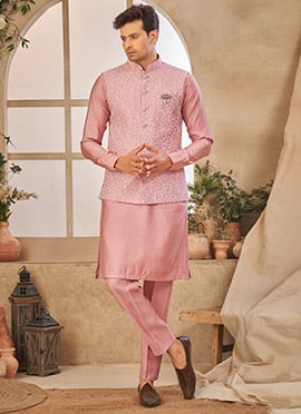 Dark Onion Silk Embroidered Bandi Set