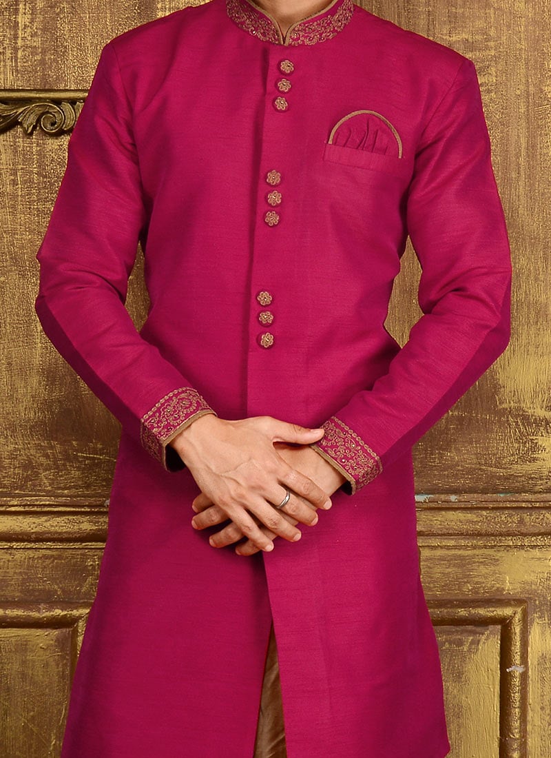sherwani with dark pink lehenga