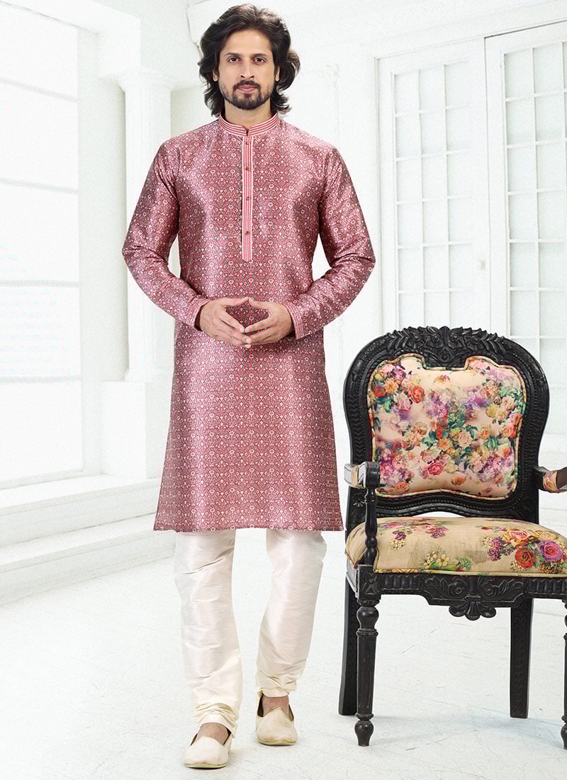 Dark Pink Banarasi Silk Digital Pinted Kurta Pyjama Festive Wear