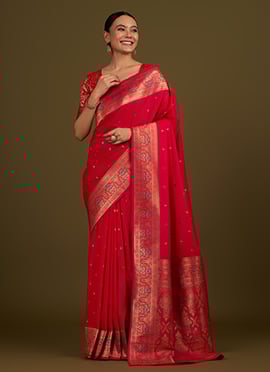 Dark Pink Banarasi Silk Zari Brocade Woven Saree