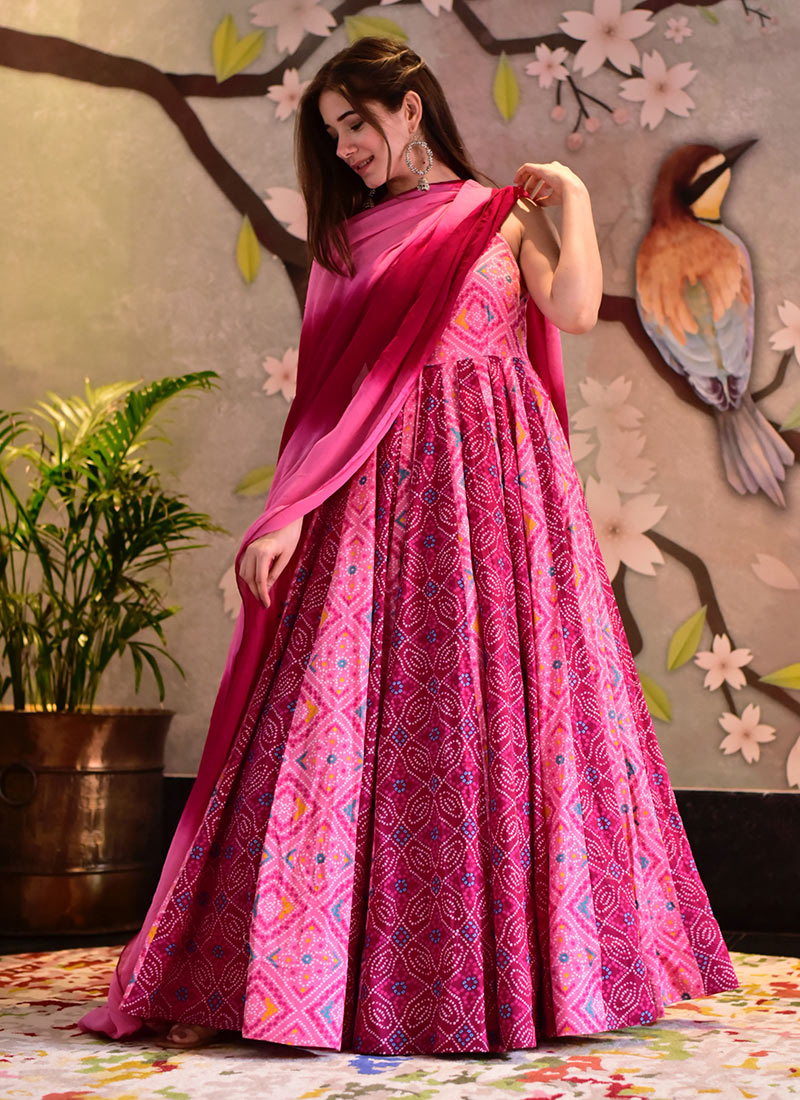 Buy Dark Pink Cotton Silk Printed 