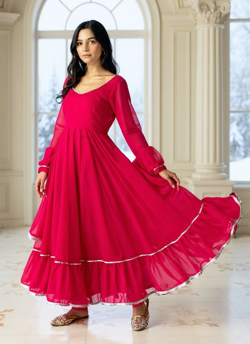 Dark Pink Georgette Elegant Anarkali Suit Festive Wear