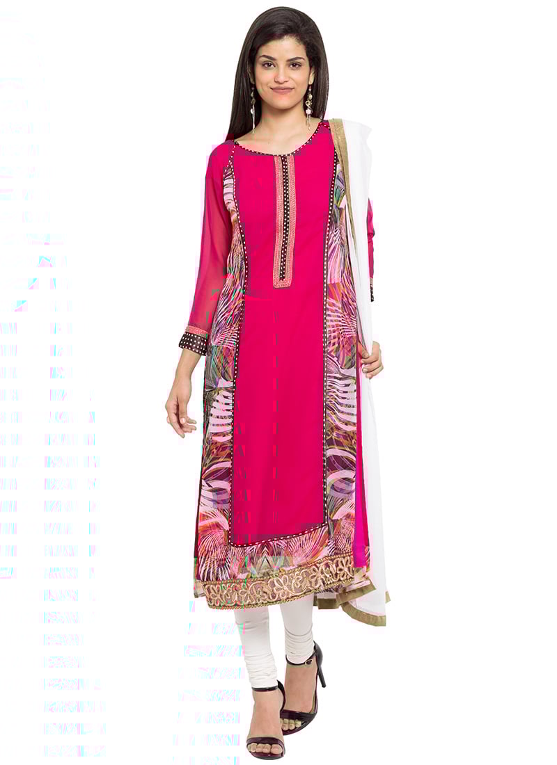 Dark Pink N Multicolored Straight Suit After Six Wear