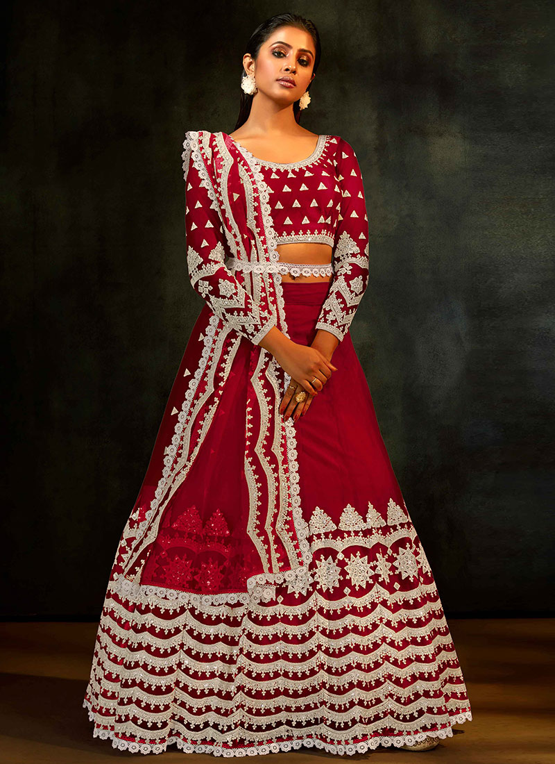 Buy Dark Pink Net Embroidered N Sequins 