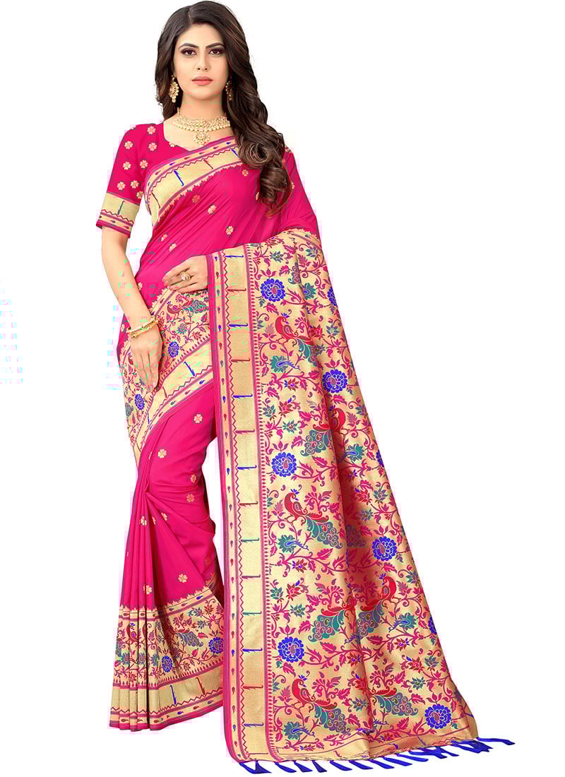 Dark Pink Paithani Silk Jacquard Saree Festive Wear