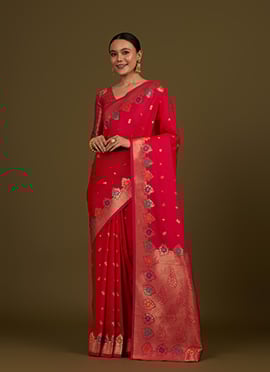 Dark Pink Silk Banarasi Zari Woven Saree