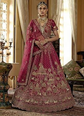 Dark Pink Silk Zari Embroidered Sequins Lehenga