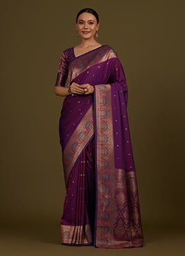 Dark Purple Banarasi Silk Zari Brocade Woven Saree