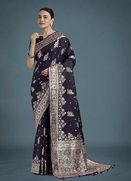 Dark Purple Banarasi Silk Zari Woven Saree