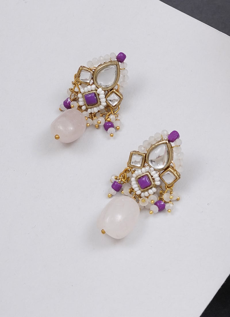 Dark Purple Kundan And Beads With Moti Drops Festive Wear
